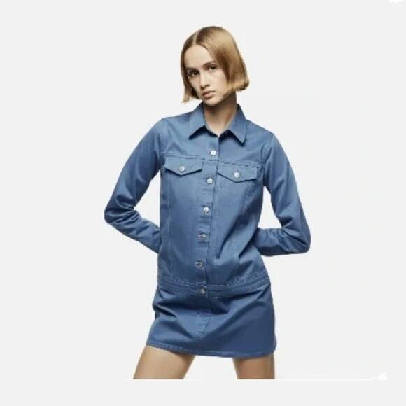 2/$30 ZARA Denim Shirt Dress Long Sleeve Flap Pockets Even Wash Blue Small #8369 - Picture 1 of 9